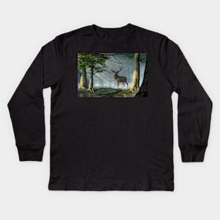Red Deer in the Deep Forest Kids Long Sleeve T-Shirt
